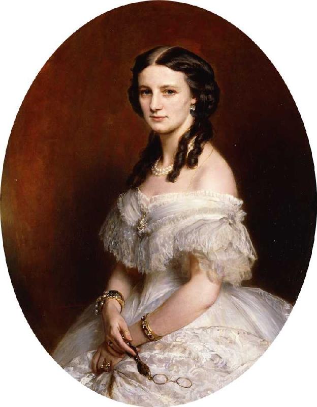Portrait einer Dame in einem weißen Ballkleid. à Franz Xaver Winterhalter