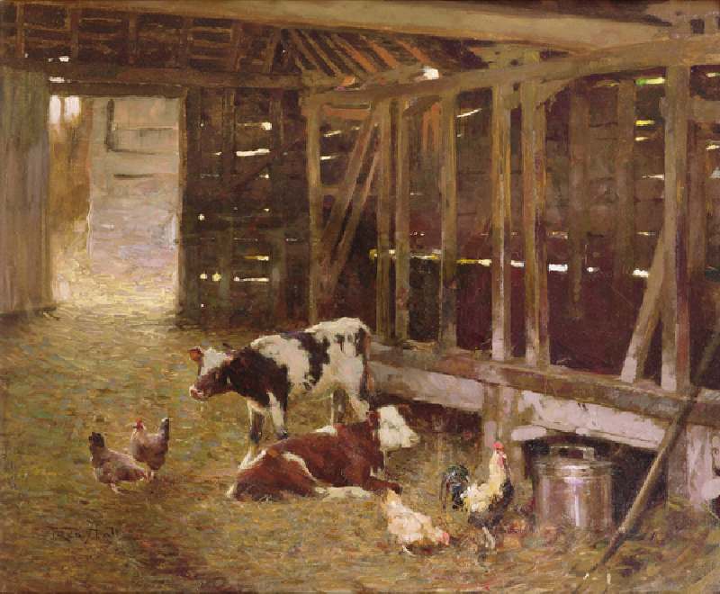 In the Old Timbered Byre (oil on canvas) à Fred Hall