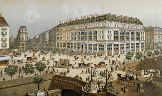 View of 'La Belle Jardiniere' department store and the Pont Neuf, c.1870-80 (colour litho) à Frederic Sorrieu