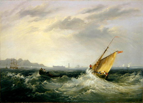Cheshire at the Mouth of the River Mersey, 1838 (oil on canvas) (for pair see 257064) à Frederick Calvert