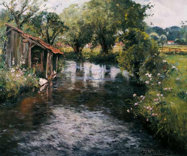 Wash-house on the banks of the Lunain à Frederick Charles Vipont Ede