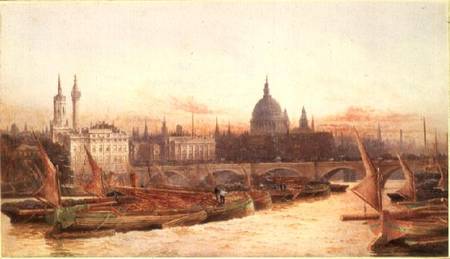 Barges Below London Bridge à Frederick E.J. Goff