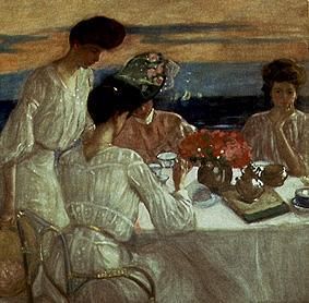 Dames sur la terrasse pour le thé de l'après-midi à Frederick Karl Frieseke