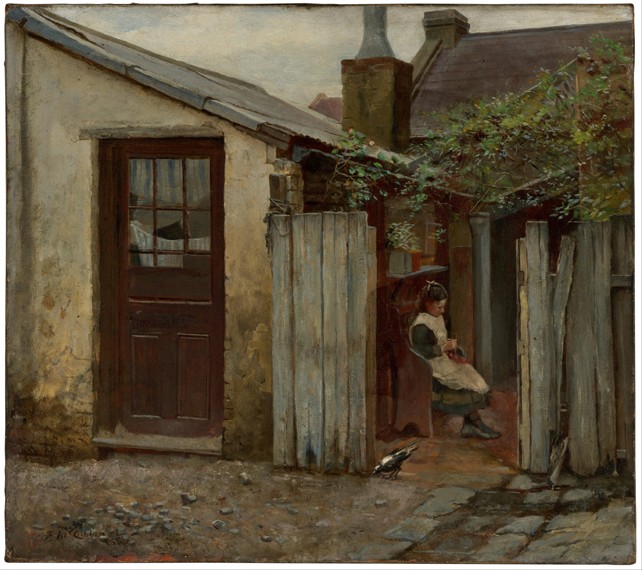 Girl with bird at the King Street bakery à Frederick McCubbin