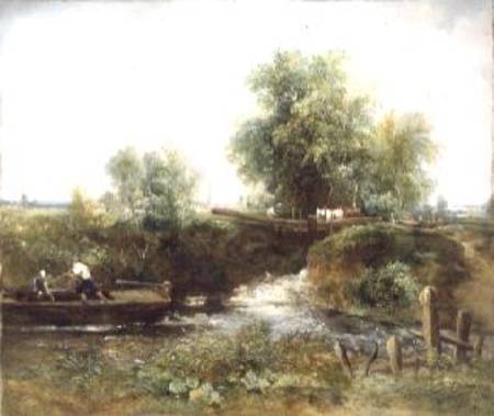 River with Horses Crossing and Skiff à Frederick Waters Watts