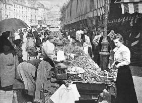 The Street merchant in the rue Mouffetard, Paris, 1896 (b/w photo)