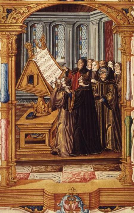 Ms Fr 1537 f.58v Illustration from 'Chants Royaux sur la Conception Couronnee du Puy de Rouan', depi à École française