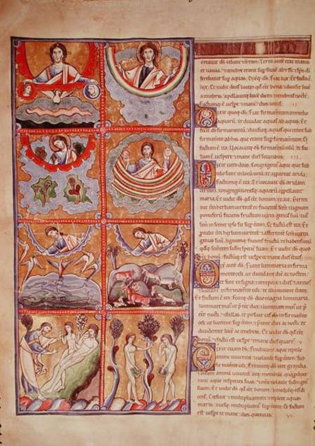 Ms 1 f.4v The Creation of the World, from the Souvigny Bible à École française