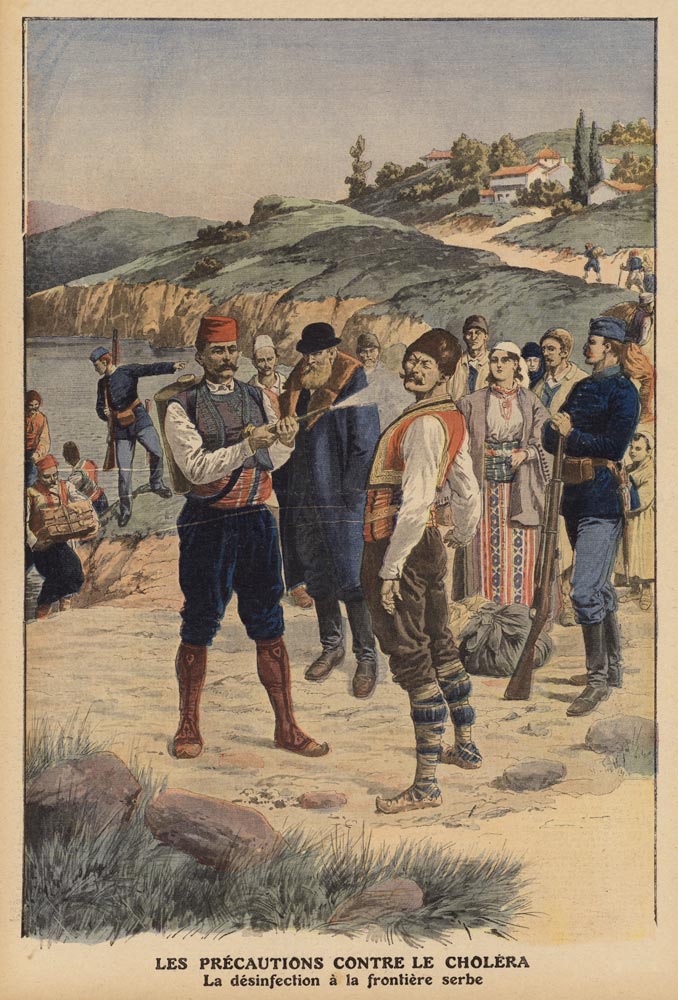 Precautions taken to prevent cholera, disinfection at the Serbian border, illustration from ''Le Pet à École française
