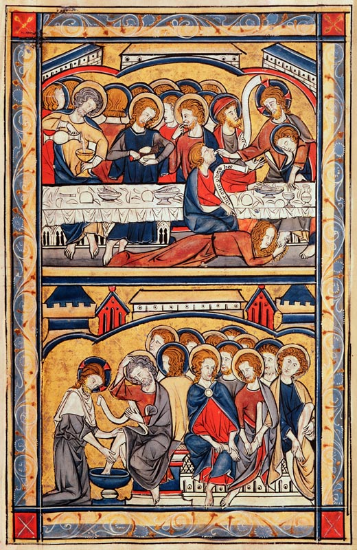 The Last Supper and the Washing of the Feet, c.1260 (tempera & gold leaf on parchment) à École française
