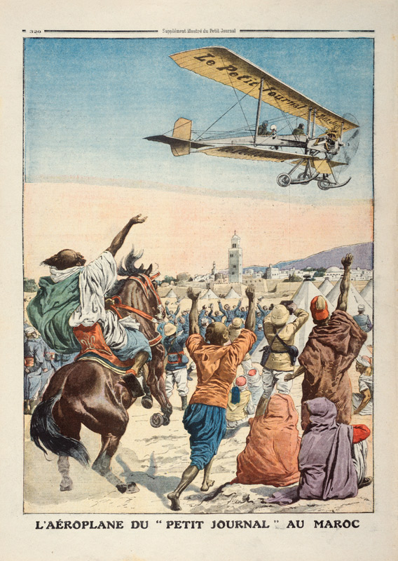 The ''Petit Journal'' airplane flying over Morocco, illustration from ''Le Petit Journal'', suppleme à École française