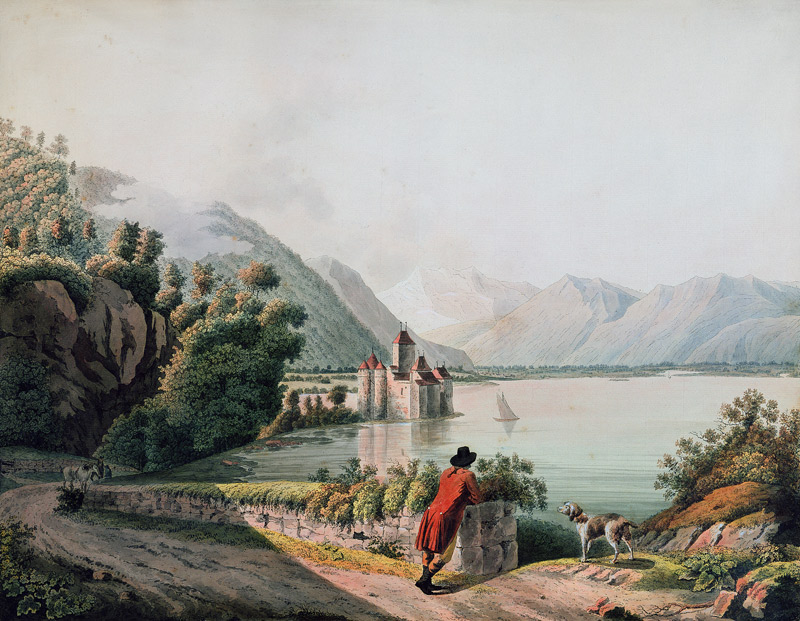 View of the Chateau de Chillon, Lake Geneva à École française
