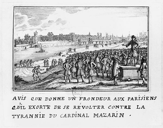 A man of the Fronde exhorting the Parisians to rise up against Cardinal Mazarin''s tyranny on 6th Ja à École française
