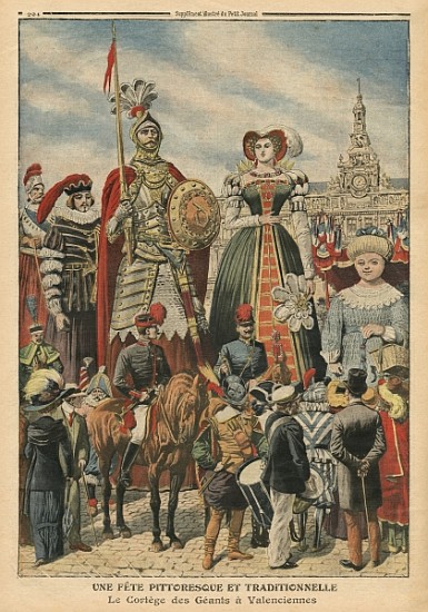A picturesque and traditional feast, the procession of the Giants at Valenciennes, illustration from à École française
