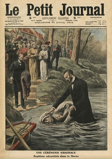 An unusual ceremony, an Adventist baptism in La Marne, illustration from ''Le Petit Journal'', suppl à École française