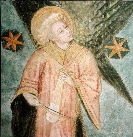 Angel musician playing a gigue, detail from the vault of the crypt à École française