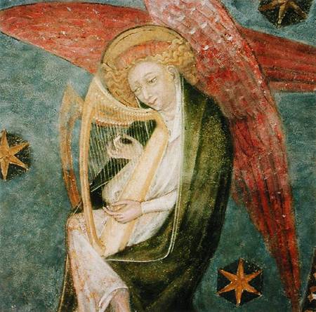 Angel musician playing a harp, detail from the vault of the crypt à École française