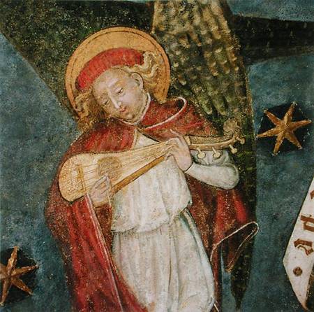 Angel musician playing a mandora, detail from the vault of the crypt à École française