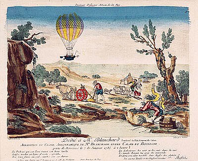 Appearance of the Hot-Air Balloon of Jean Pierre Blanchard (1753-1809) between Calais and Boulogne à École française