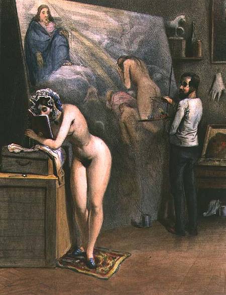 The Artist's Model (litho) à École française