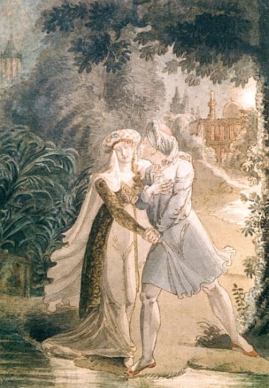 Blanca and Abon Hamet in the Gardens of the Alhambra, from ''Le Dernier des Abencerages'' Francois R à École française