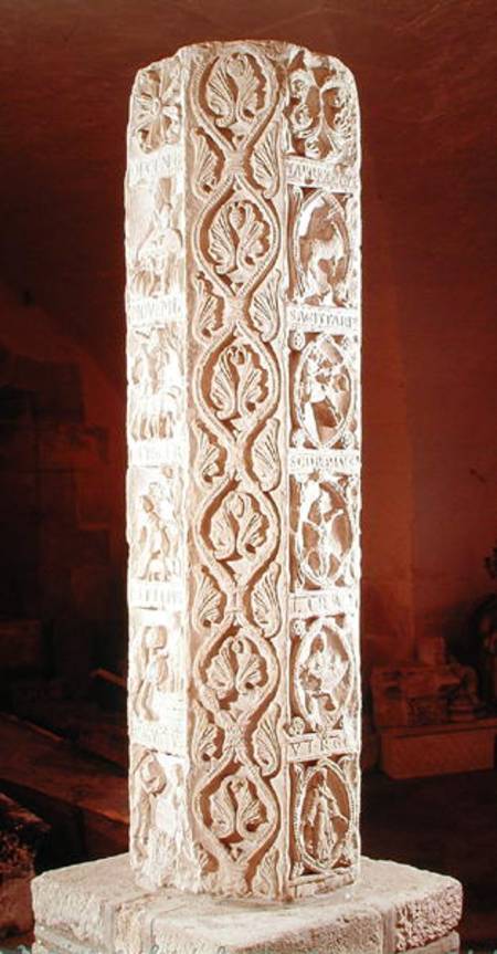 'Calendrier de Saison', pillar depicting the months from July to December with signs of the zodiac à École française