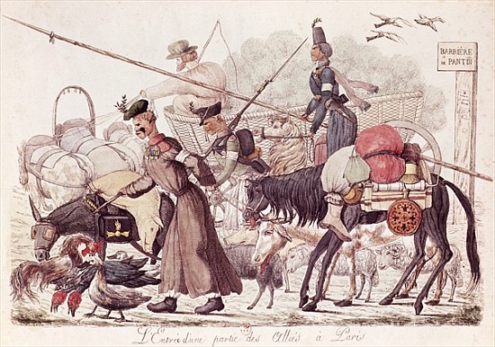 Caricature depicting the Entry into Paris of a Part of the Allied Troops, 1814 (coloured etching) à École française
