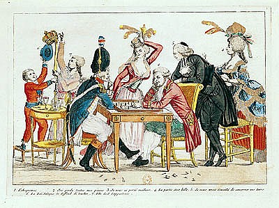 Caricature of Louis XVI (1754-93) playing chess with a soldier of the National Guard à École française