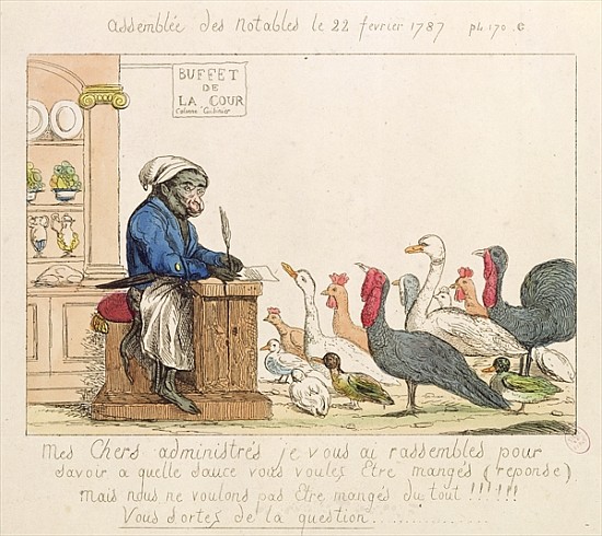 Caricature of the Assembly of Notables, 22nd February 1787 (coloured etching) à École française