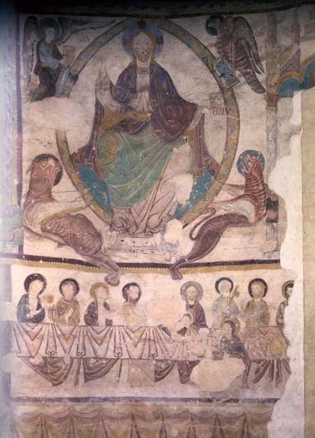 Christ in Majesty with Four Evangelical Symbols and the Last Supper à École française