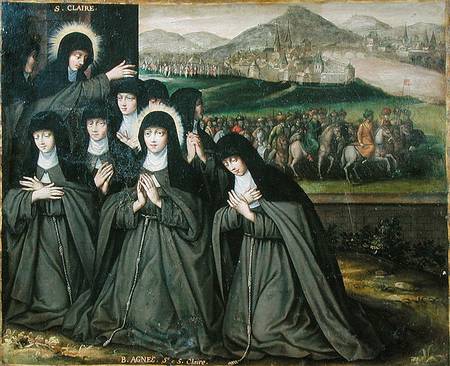 St. Claire with her Sister, Agnes and Nuns à École française