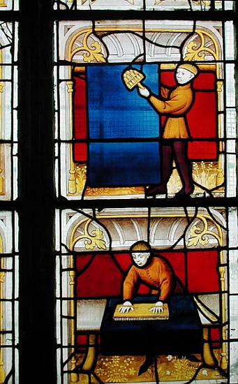 Cloth Merchant''s Window (stained glass) à École française
