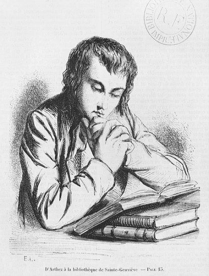 Daniel d''Arthez at the Bibliotheque Sainte-Genevieve, illustration from ''Les Illusions perdues'' H à École française