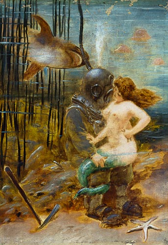 Deep Sea Diver with a Mermaid and a Shark à École française