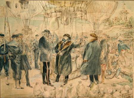 The Departure of Leon Michel Gambetta (1838-82) in the Balloon 'L'Armand-Barbes' à École française