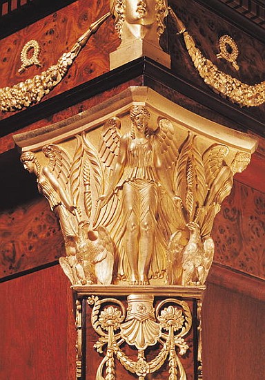 Detail of winged victory from the leg of a secretaire (wood & gilt bronze) à École française