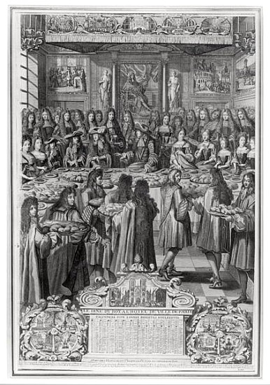 Dinner of Louis XIV (1638-1715) at the Hotel de ville, 30th January 1687, from Calendar of the year  à École française