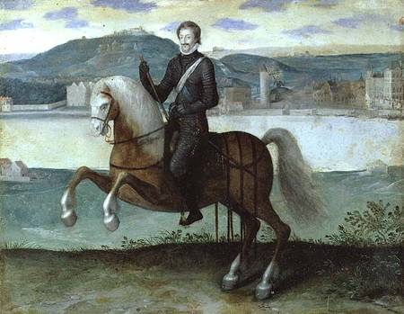 Equestrian Portrait of Henri IV (1553-1610) King of France, before the walls of Paris à École française