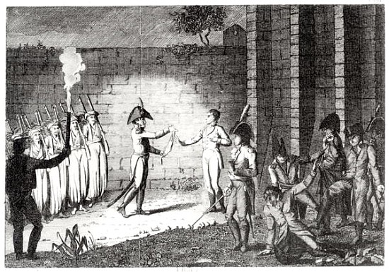 Execution of Louis Antoine Henri de Bourbon (1772-1804) Duke of Enghien in the castle moat at Vincen à École française