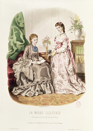 Fashion plate showing ballgowns, illustration from ''La Mode Illustree'' à École française