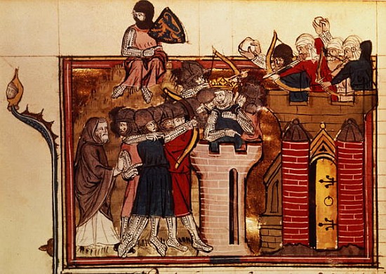Fr 22495 f.69v The Crusader assault on Jerusalem in 1099, from Le Roman de Godefroi de Bouillon à École française