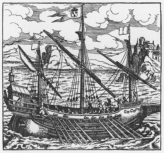 French galley operating in the ports of the Levant since Louis XI (1423-83) (xylograph) à École française