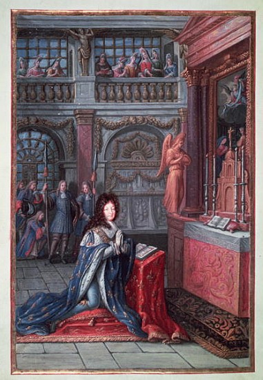 Frontispiece of the ''Hours of Louis XIV'' depicting Louis XIV (1638-1715) at Prayer à École française