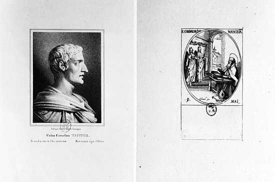Gaius Cornelius Tacitus (AD 56-c.120) ; engraved by Julien (litho) and St. Gregory of Nazianzus (c.3 à École française