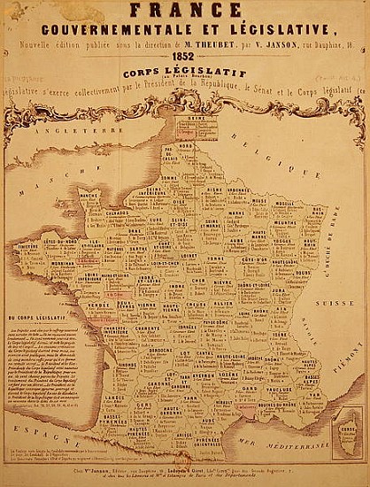 Governmental and Legislative Map of France, printed Ledoyen & Giret, Paris à École française