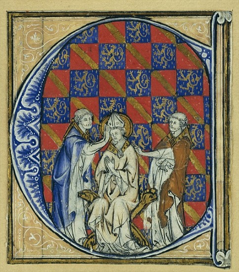 Historiated initial ''C'' depicting the ordination of a bishop, c.1320-30 à École française