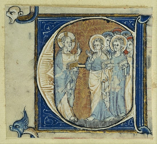 Historiated initial ''E'' depicting Jesus Christ and the Apostles, c.1320-30 à École française