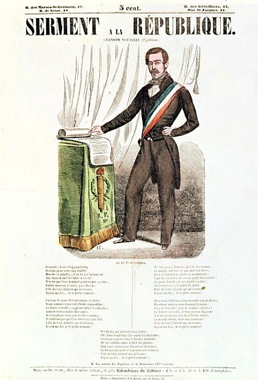 Illustrated lyric sheet for ''Serment a la Republique'', c.1848-52 à École française