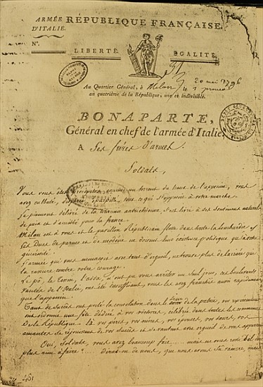 Instructions to soldiers issued Napoleon as General of the Italian Army, 20th May 1796 à École française
