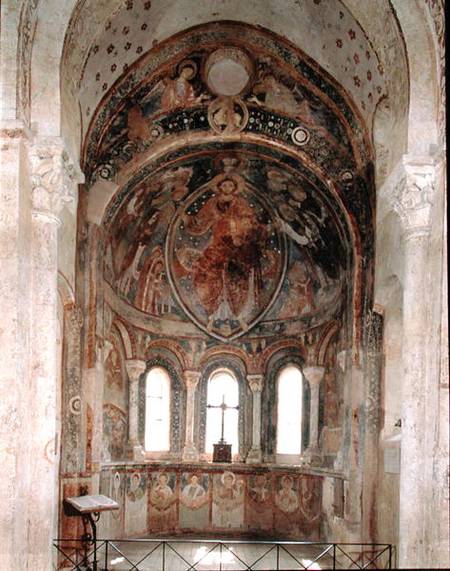 Interior view of the apse with a fresco depicting Christ giving the law to St. Peter in the presence à École française